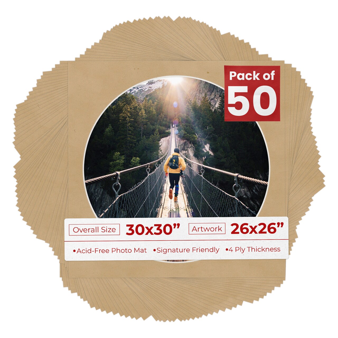 Beige Suede Mat Board for 30x30 Frames - Circle Opening for 26x26 Photos